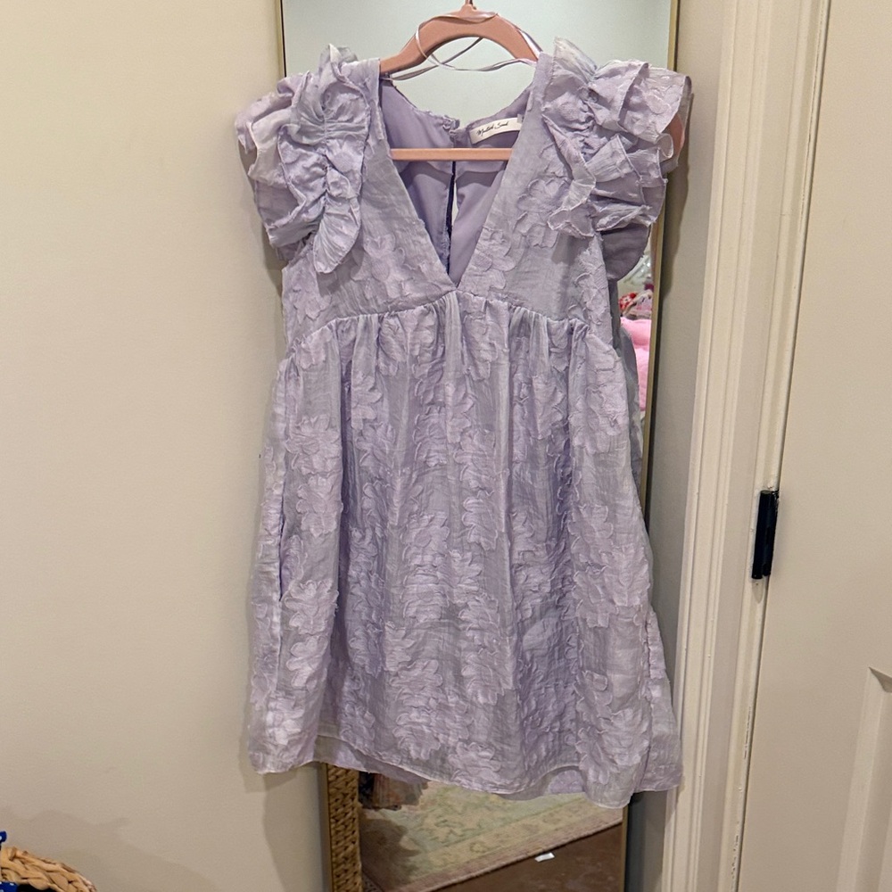 Mustard Seed Lavender Mini Dress with Ruffled Sleeves